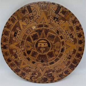 Aztec Handmade Vintage Wood Calendar 16" Wall Hanging Mexico 80's Home Decor